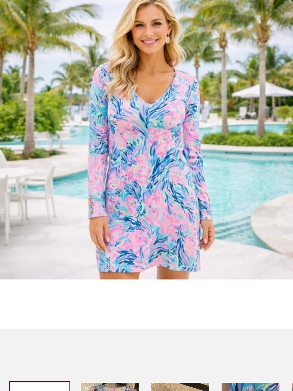 Lilly Pulitzer Pink & Blue Floral V‑Neck Coverup Dress